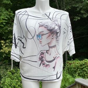 Italy Moda portrait on graceful squiggle grid batwing sweater size XL NWT